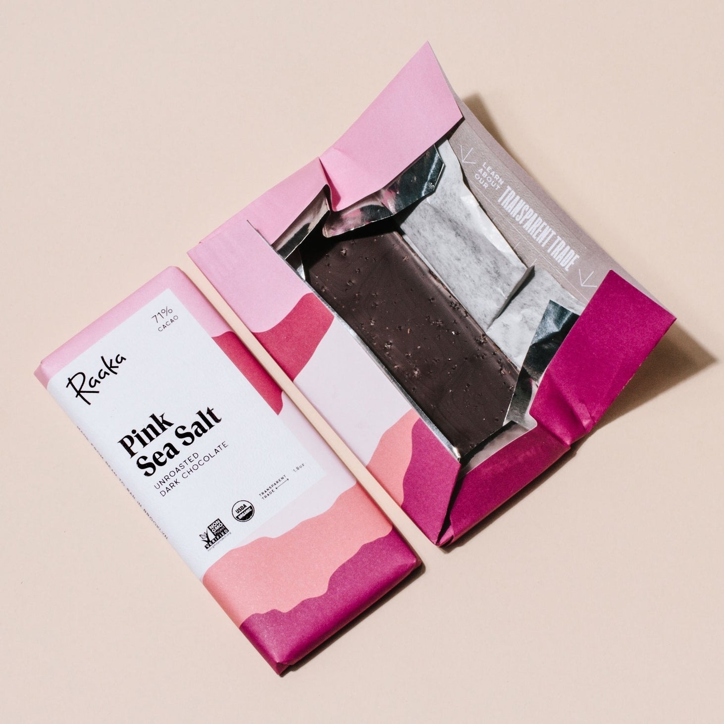 Raaka Chocolate 71% Pink Sea Salt Chocolate Bar