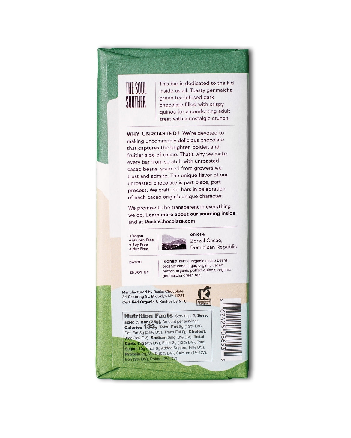 Raaka Chocolate 66% Green Tea Crunch Chocolate Bar