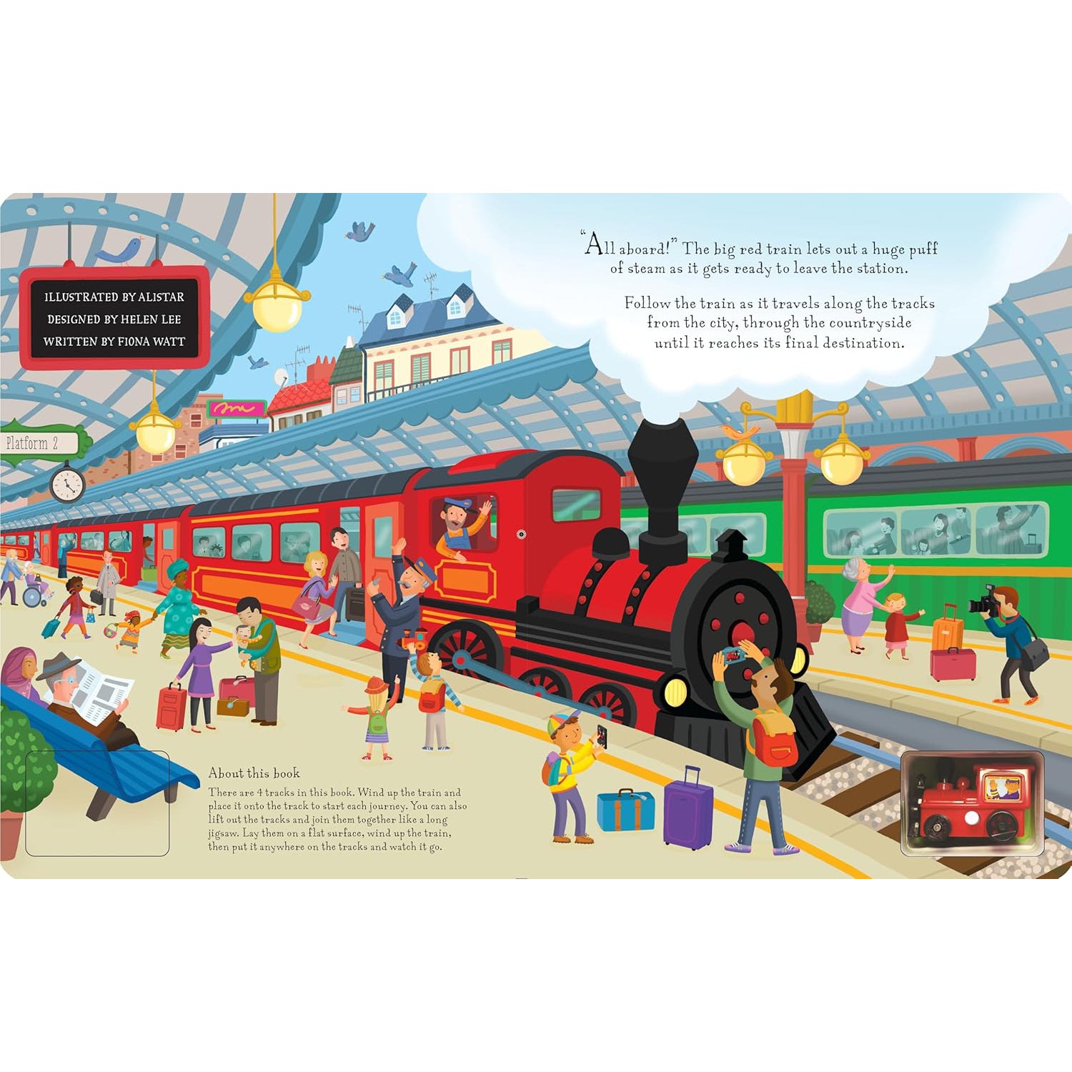 Wind-Up Train Book & Toy Gift Set – Steam Train Adventure Through Scenic Landscapes
