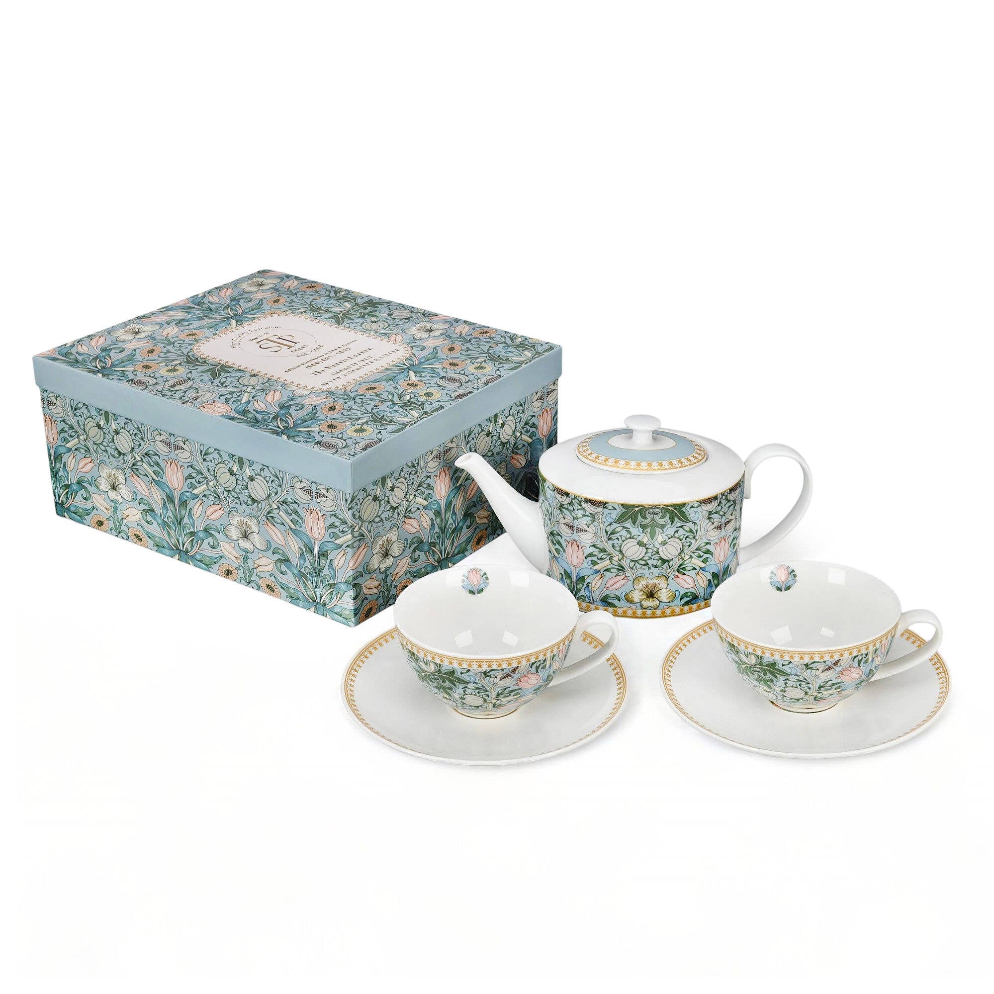 Morris Garden Bone China Tea Set for Two – 5 Piece Gift Set