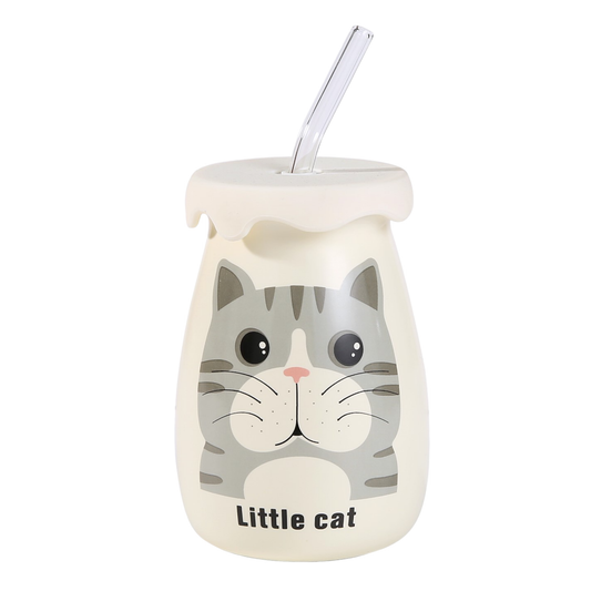 Gray Tabby Cat 14oz Mug With Lid and Straw (12/36)