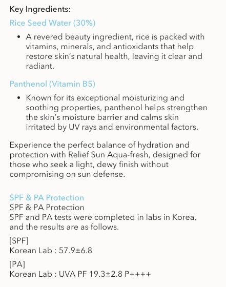 Beauty of Joseon Relief Sun Aqua Fresh: Rice B5 Sunscreen  (SPF50+ PA++++)