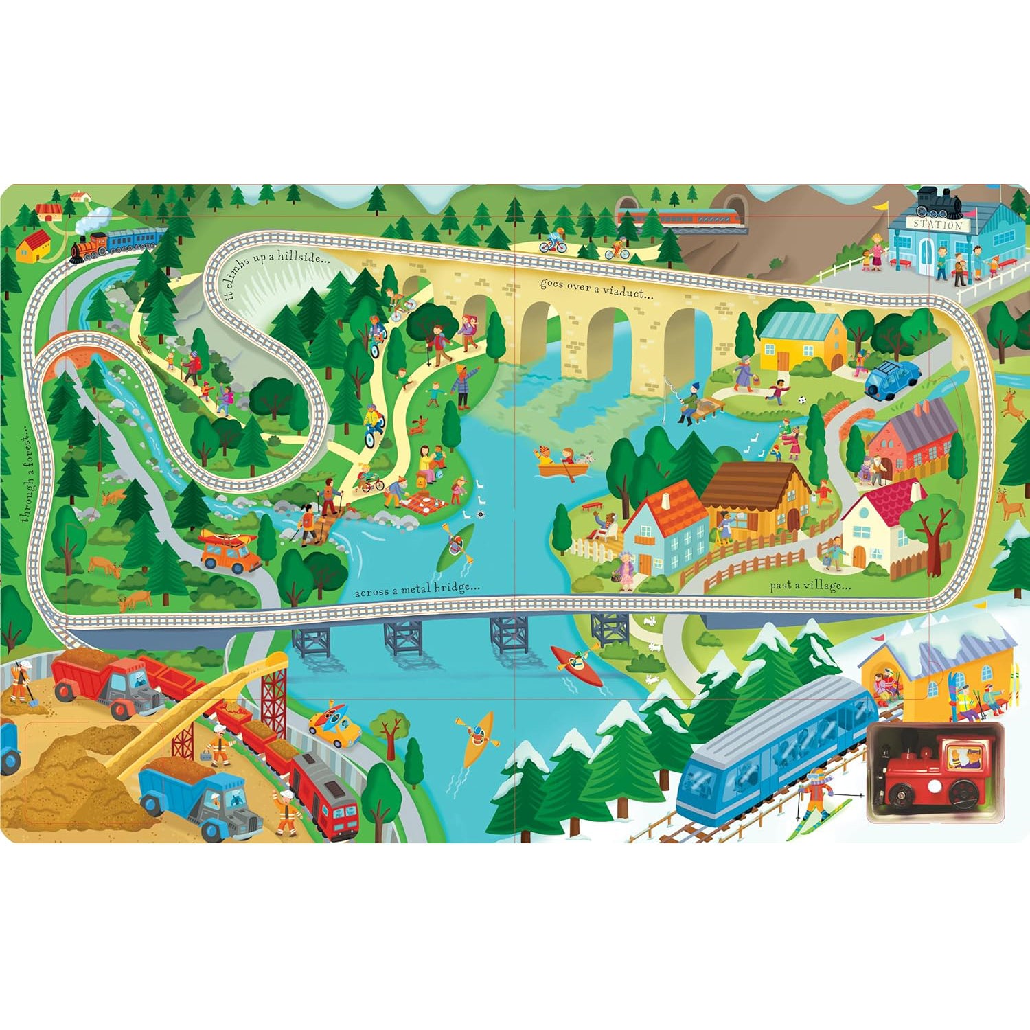 Wind-Up Train Book & Toy Gift Set – Steam Train Adventure Through Scenic Landscapes