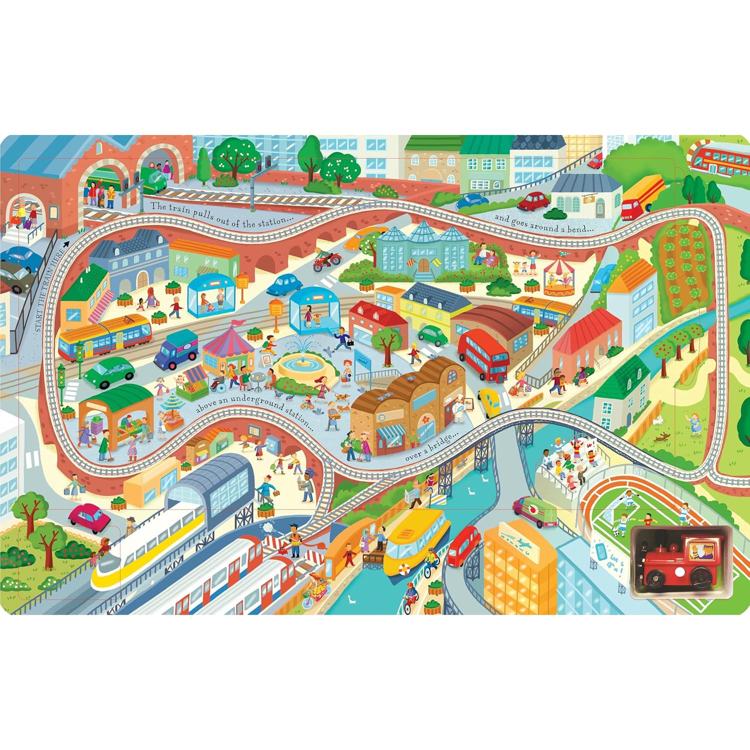 Wind-Up Train Book & Toy Gift Set – Steam Train Adventure Through Scenic Landscapes
