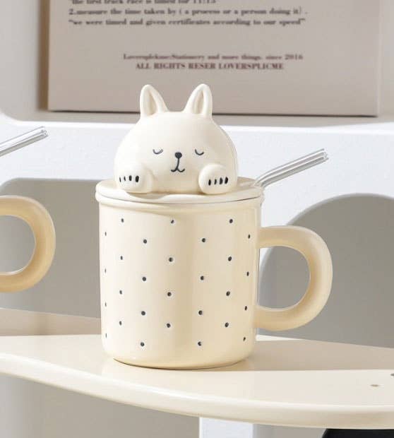 Rabbit 13oz Mug With Lid and Glass Straw (10/30)