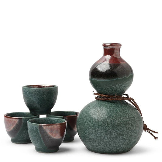 Green Aka Nagashi Ceramic Sake Set of 5