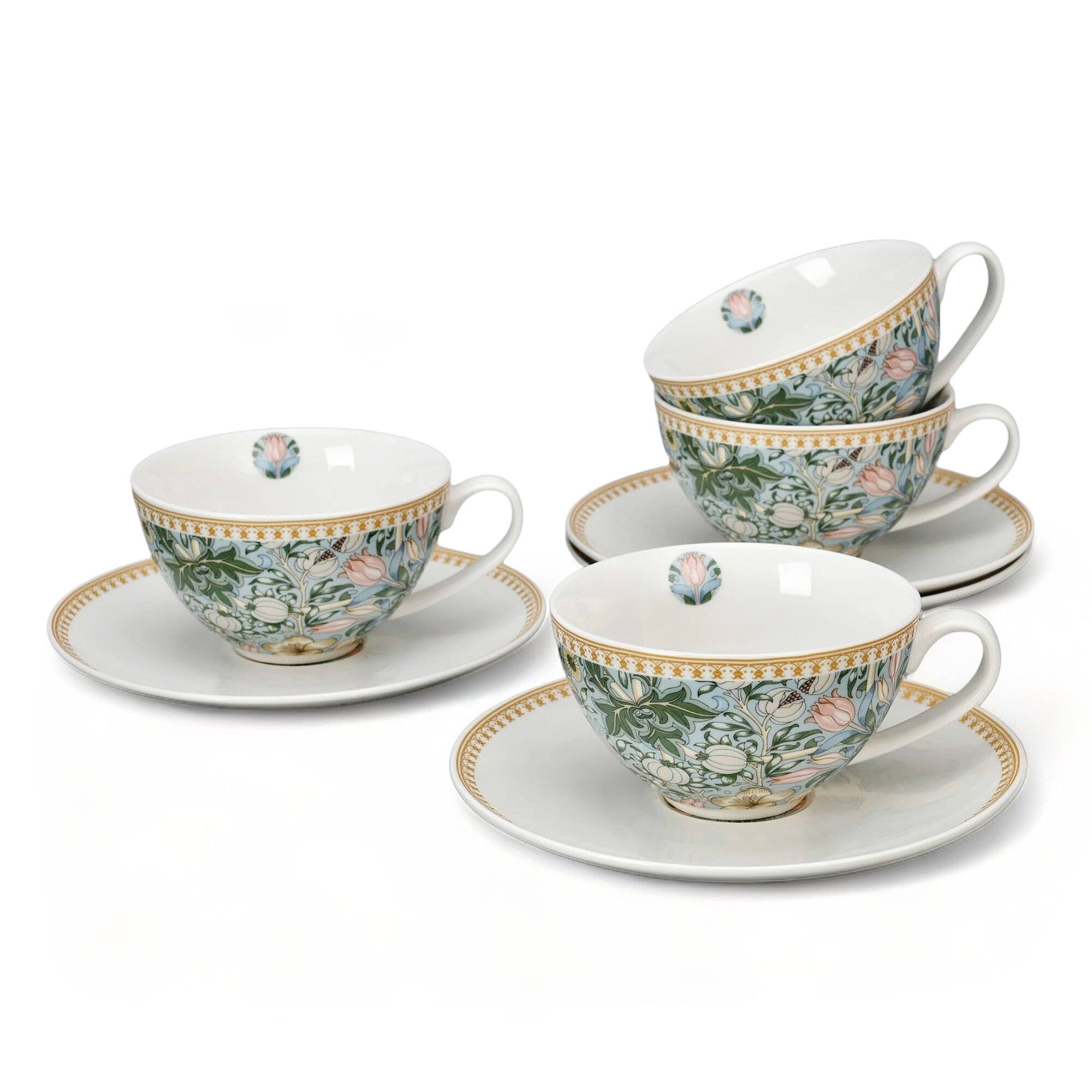 Morris Garden Porcelain Teacup & Saucer Set – 8 Piece Set