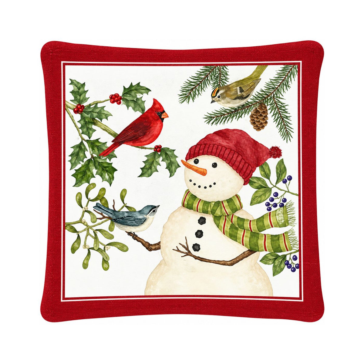 Christmas snowman scented mug mat with cardinal and winter birds