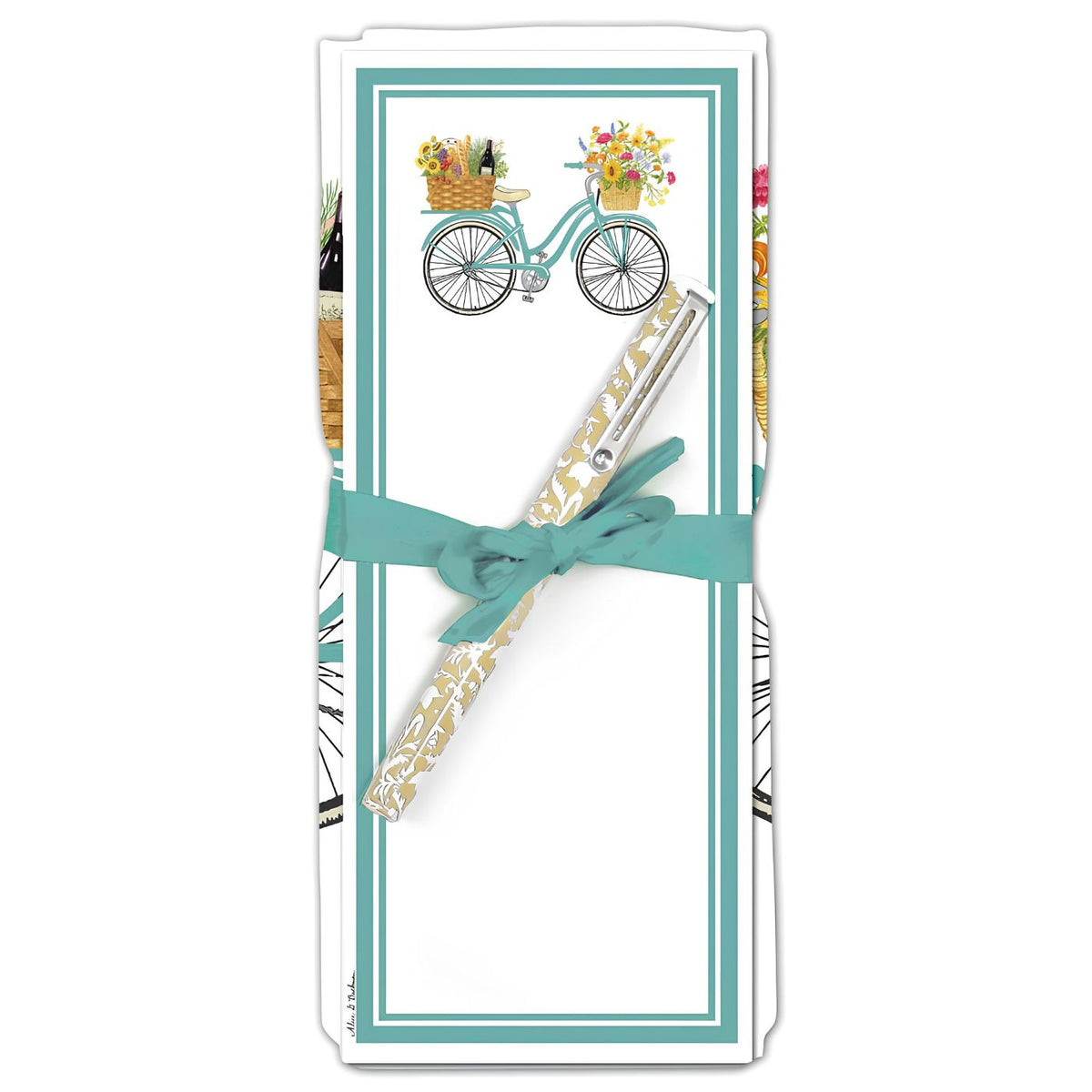 Alice’s Cottage Spring Bike Flour Sack Towel and Note Pad Set
