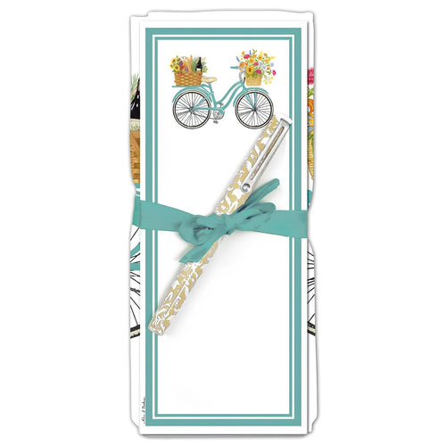 Alice’s Cottage Spring Bike Flour Sack Towel and Note Pad Set