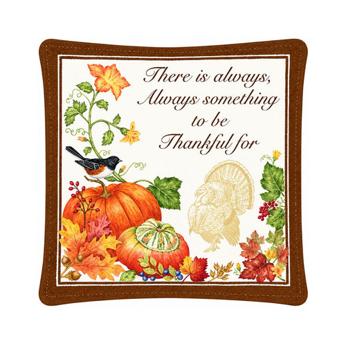 Thanksgiving scented mug mat with pumpkins and thankful message