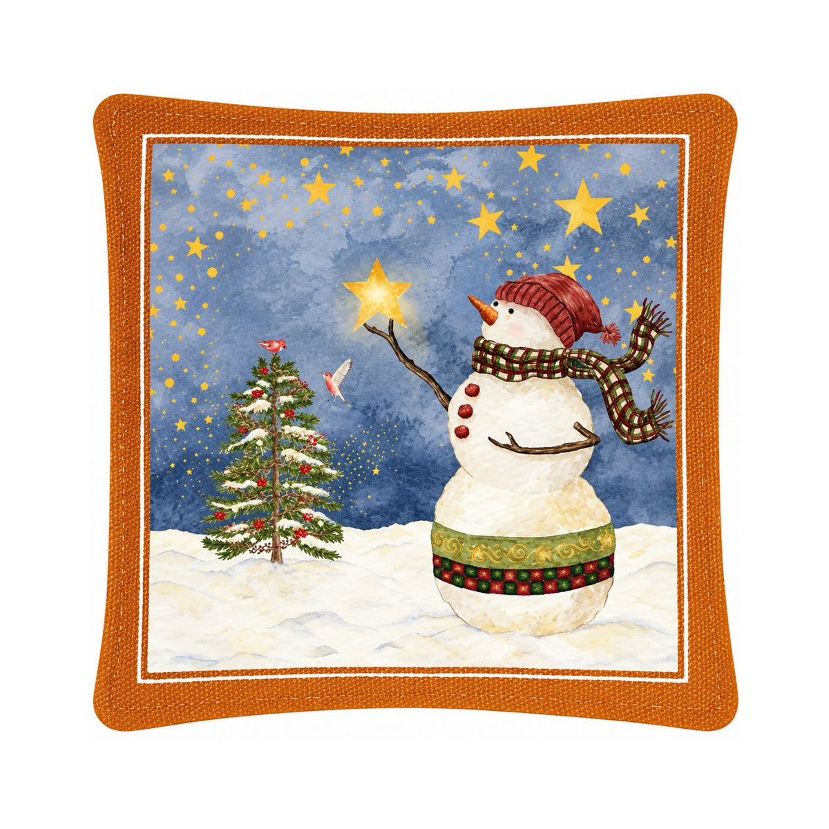 Christmas snowman scented mug mat with glowing golden star