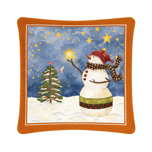 Christmas snowman scented mug mat with glowing golden star