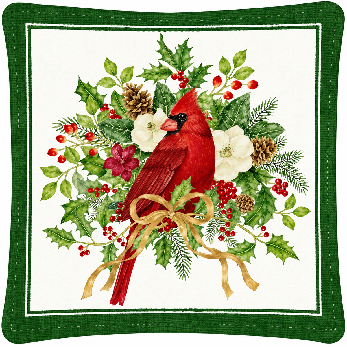 Christmas scented mug mat with red cardinal and winter greenery