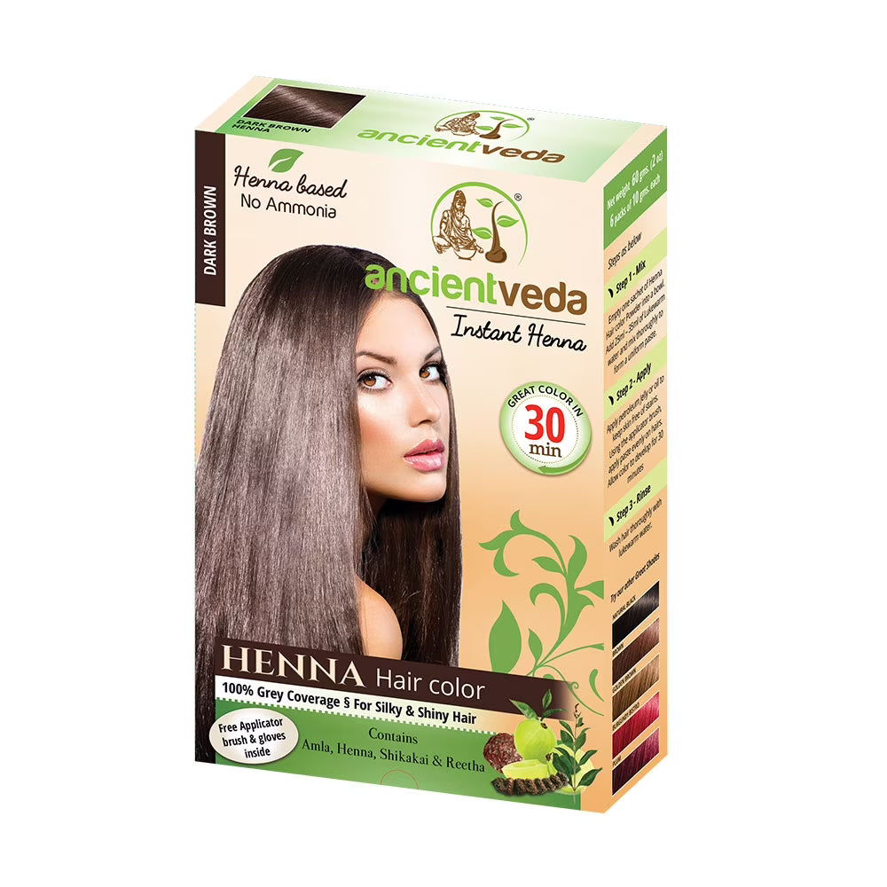 Ancient Veda Dark Brown Henna Hair Dye (60 g) – Natural Herbal Hair Color