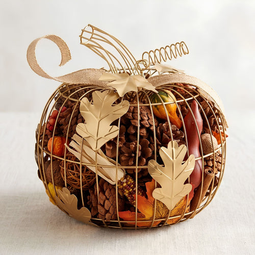 Andaluca Home Large Gold Wire Pumpkin Fragrance Potpourri