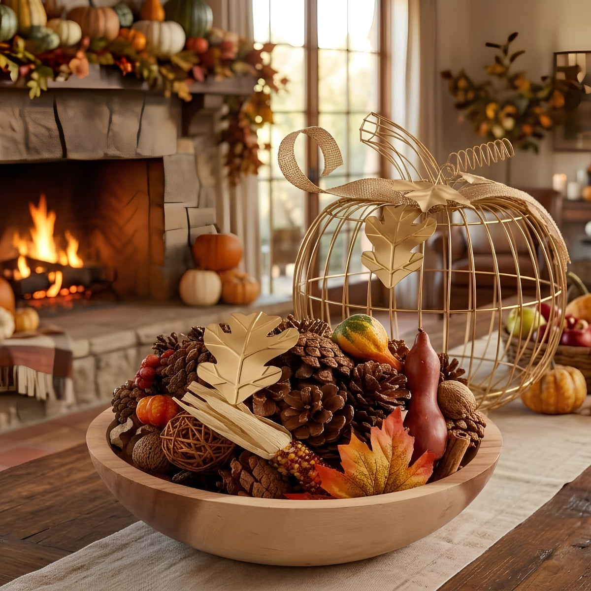 Andaluca Home 9 inch gold pumpkin centerpiece for Thanksgiving decorating
