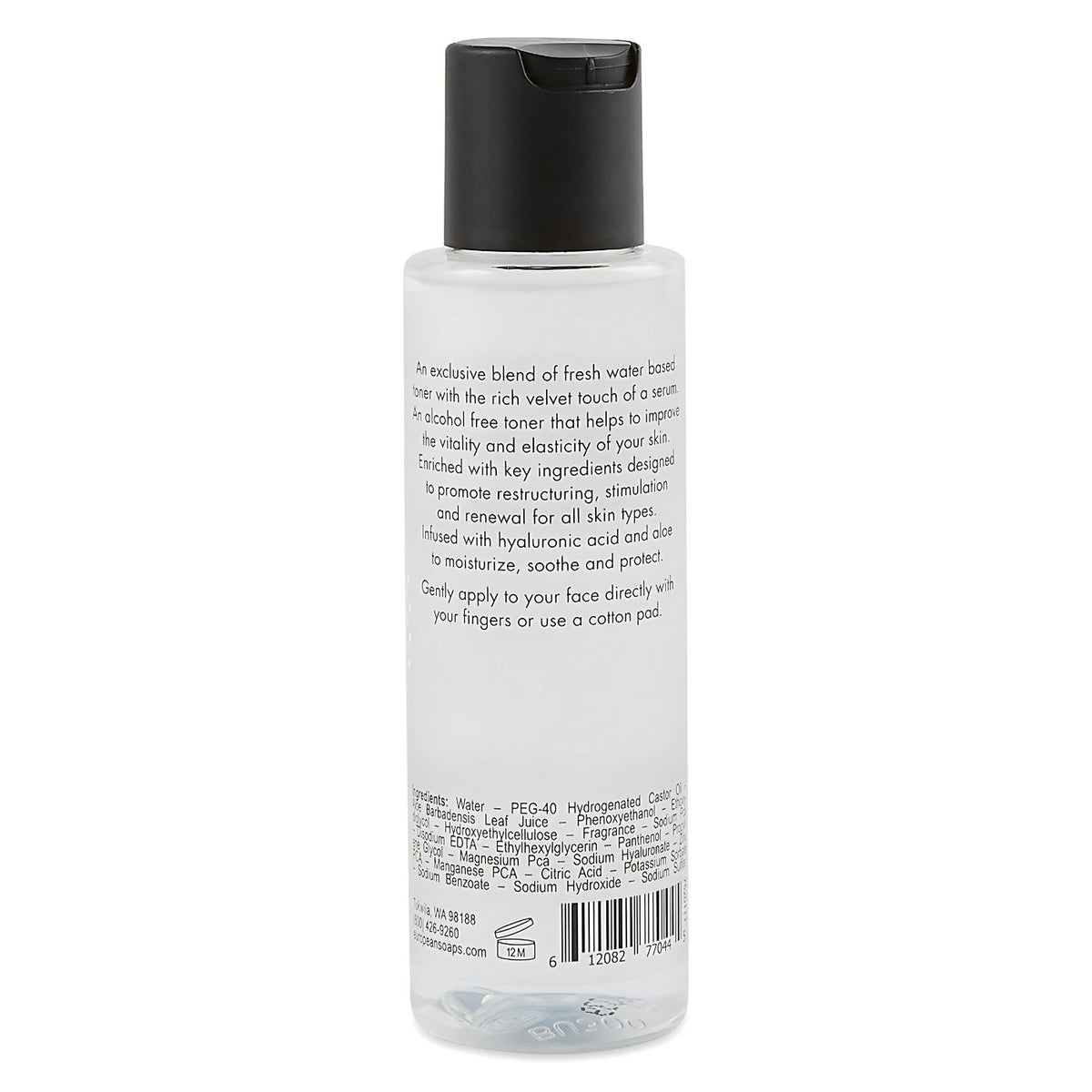 European Soaps Tea + Tonic alcohol-free face toner 3.3 fl oz in clear and black bottle