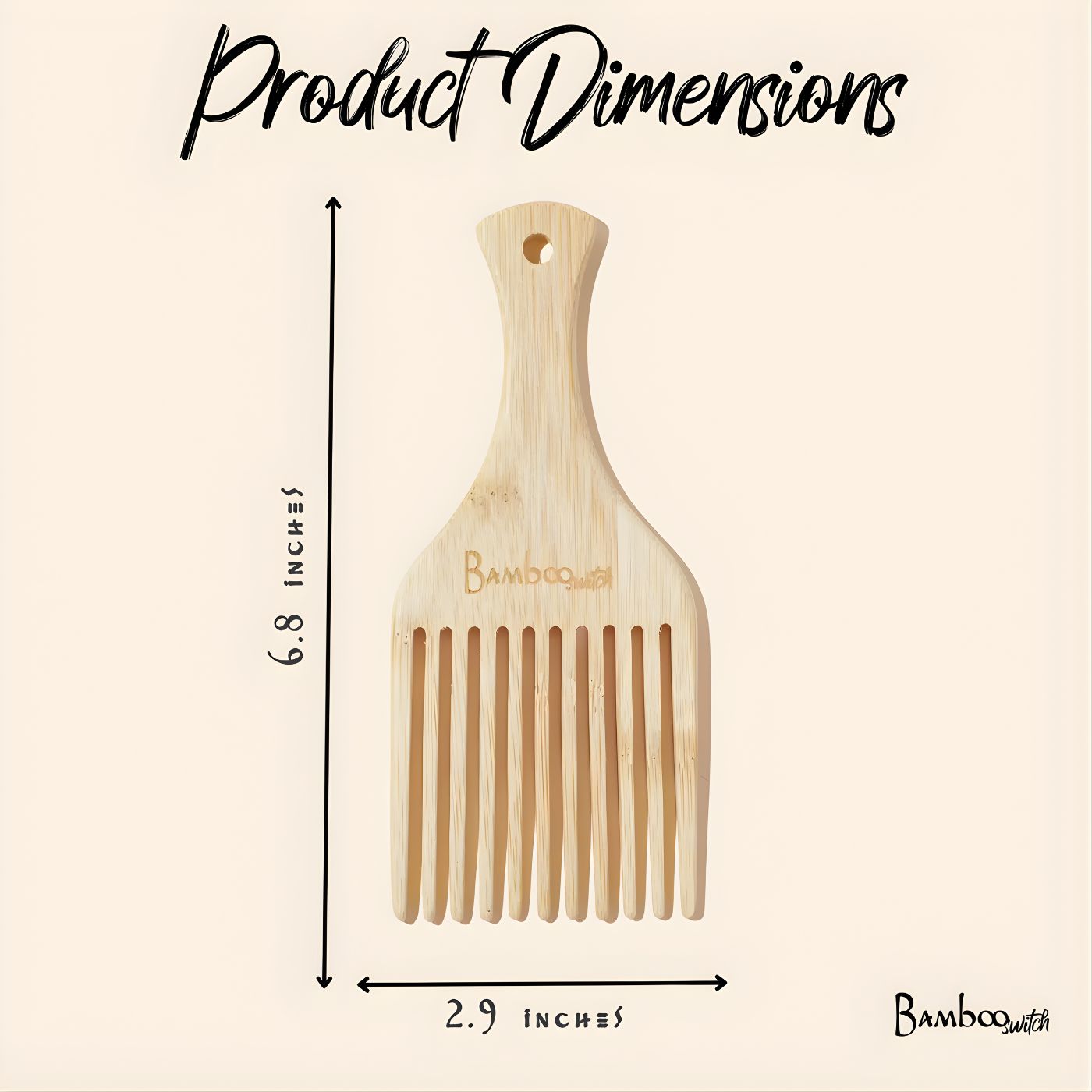 Bamboo hair pick wide tooth comb dimensions