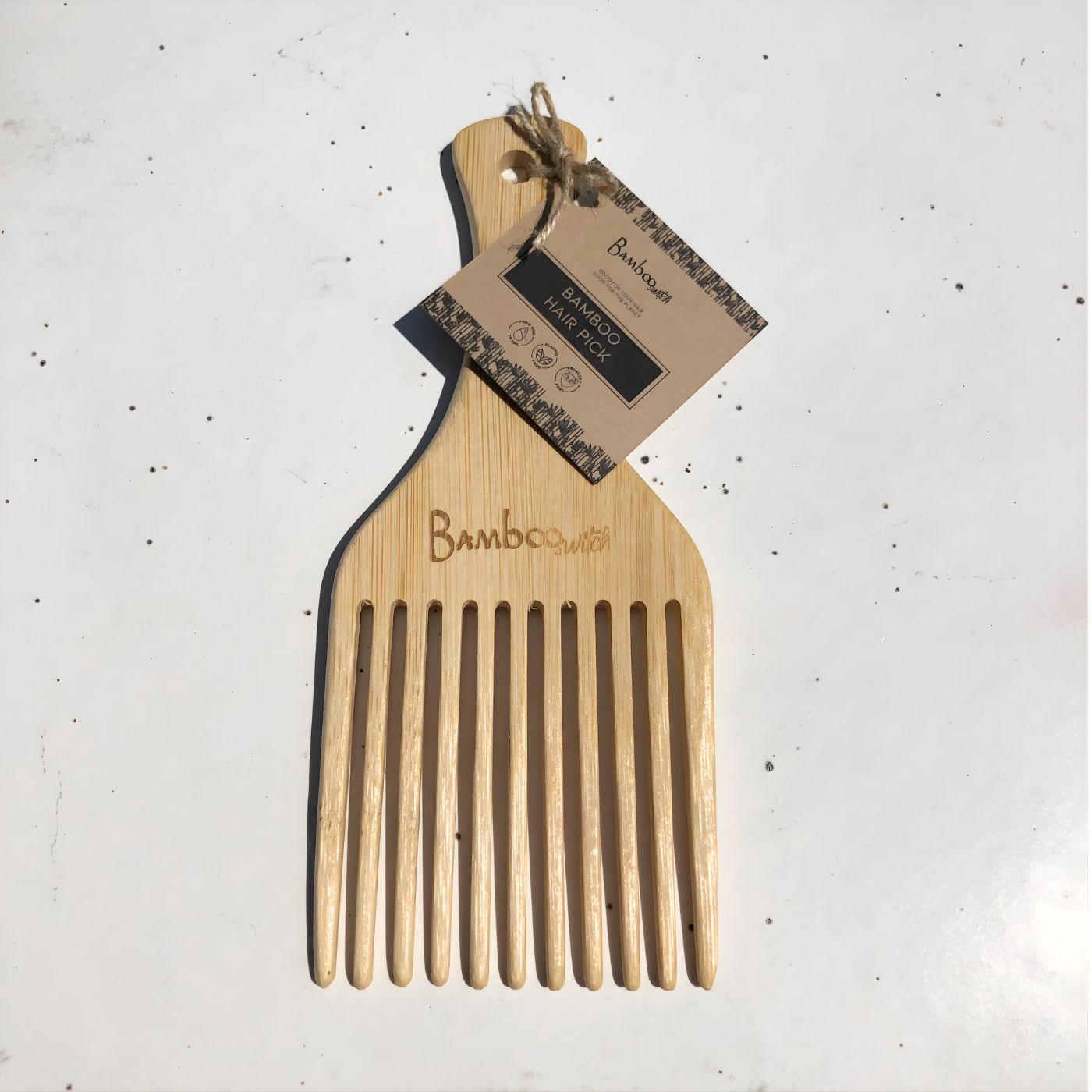 Bamboo hair pick wide tooth comb with packaging