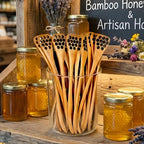 Natural bamboo honey drizzler in glass jar
