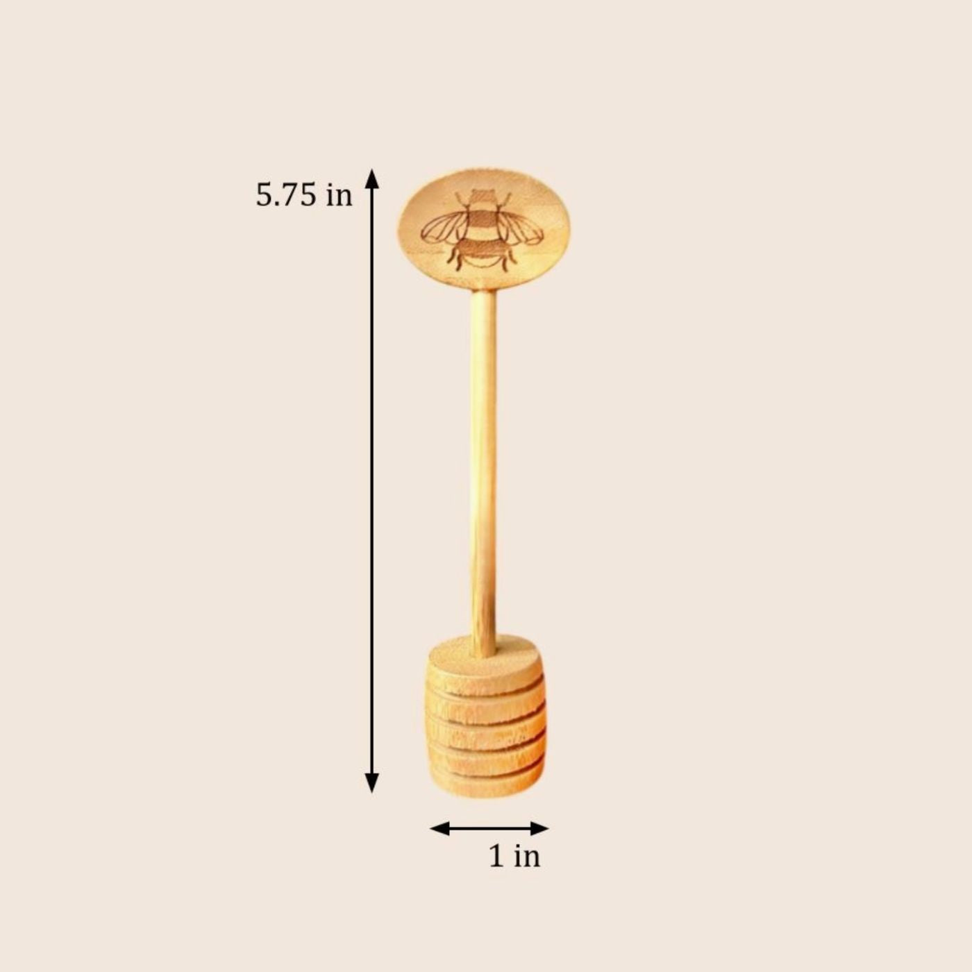 Bamboo honey dipper spoon with honey bee plate dimensions