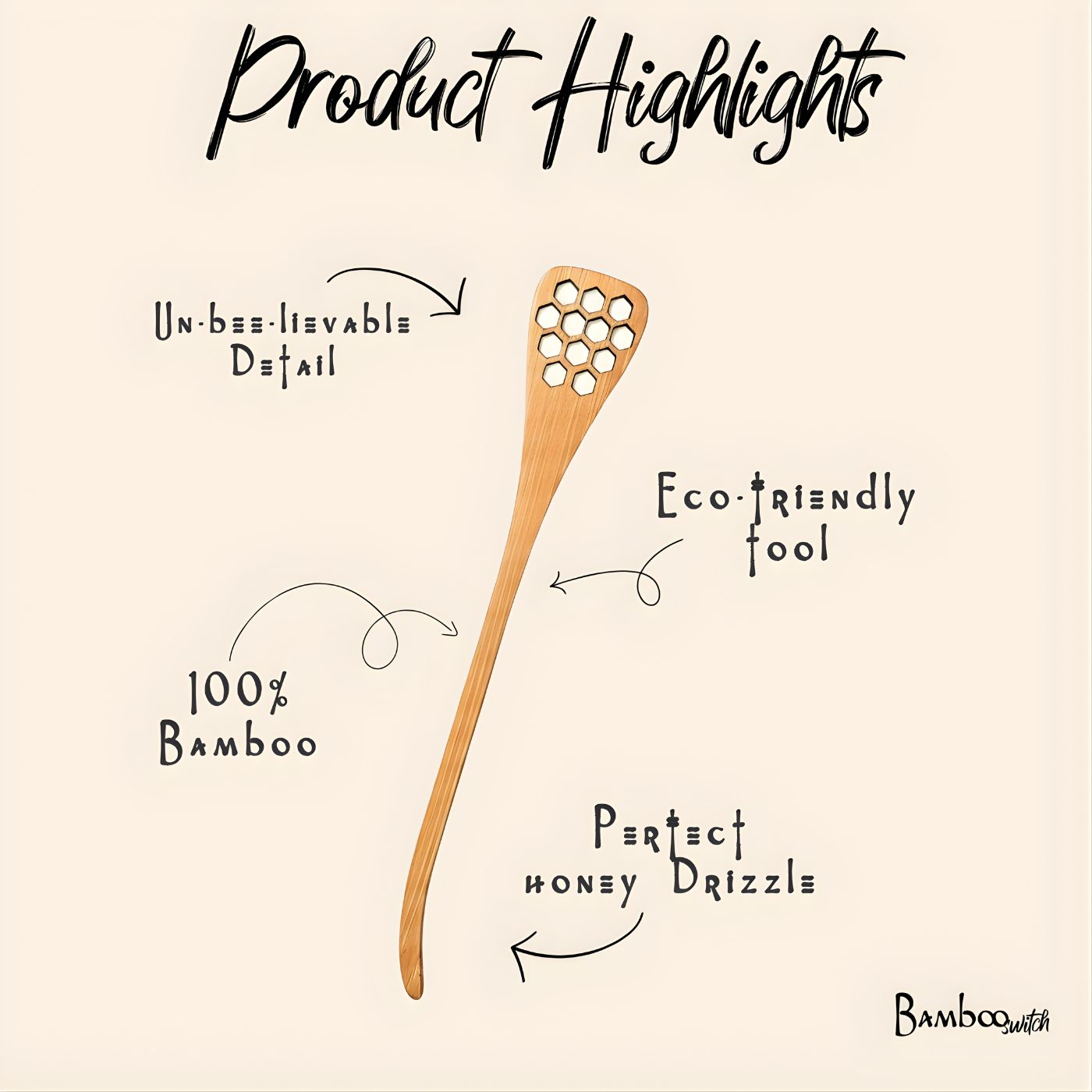 Bamboo honey dipper spoon product highlights