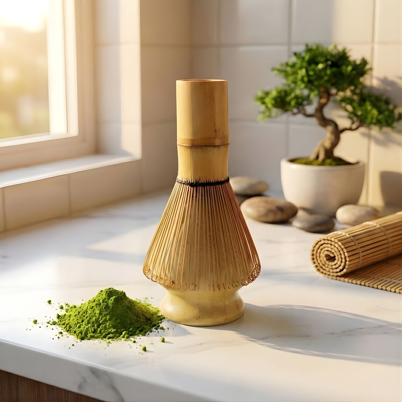 Natural bamboo matcha tea whisk holder with matcha whisk