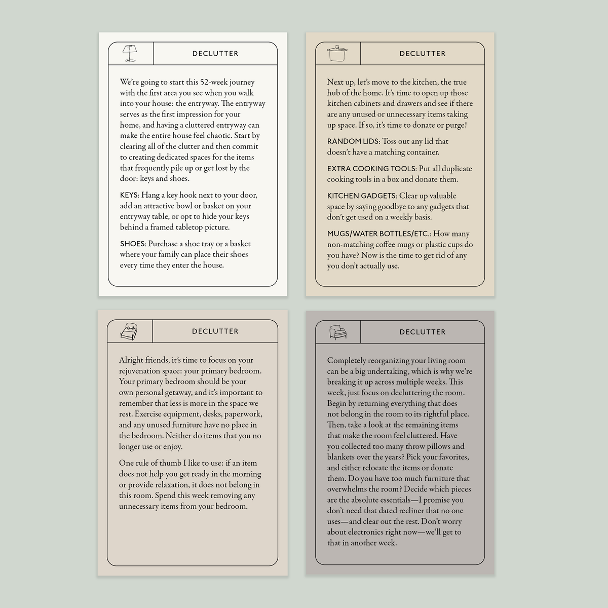 Weekly home organization cards by Nikki Boyd