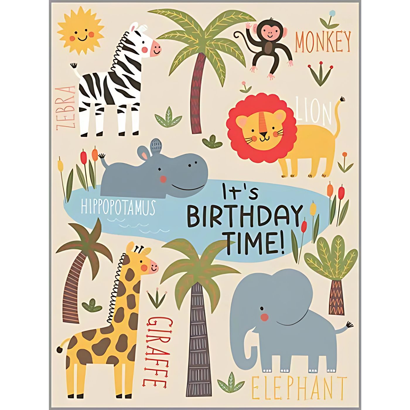 Birthday Greeting Card - Cute Jungle Animals-Kids