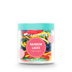 Candy Club Rainbow Laces fruity licorice candy in clear jar