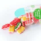 Multicolored red orange yellow and green sour gummy bears