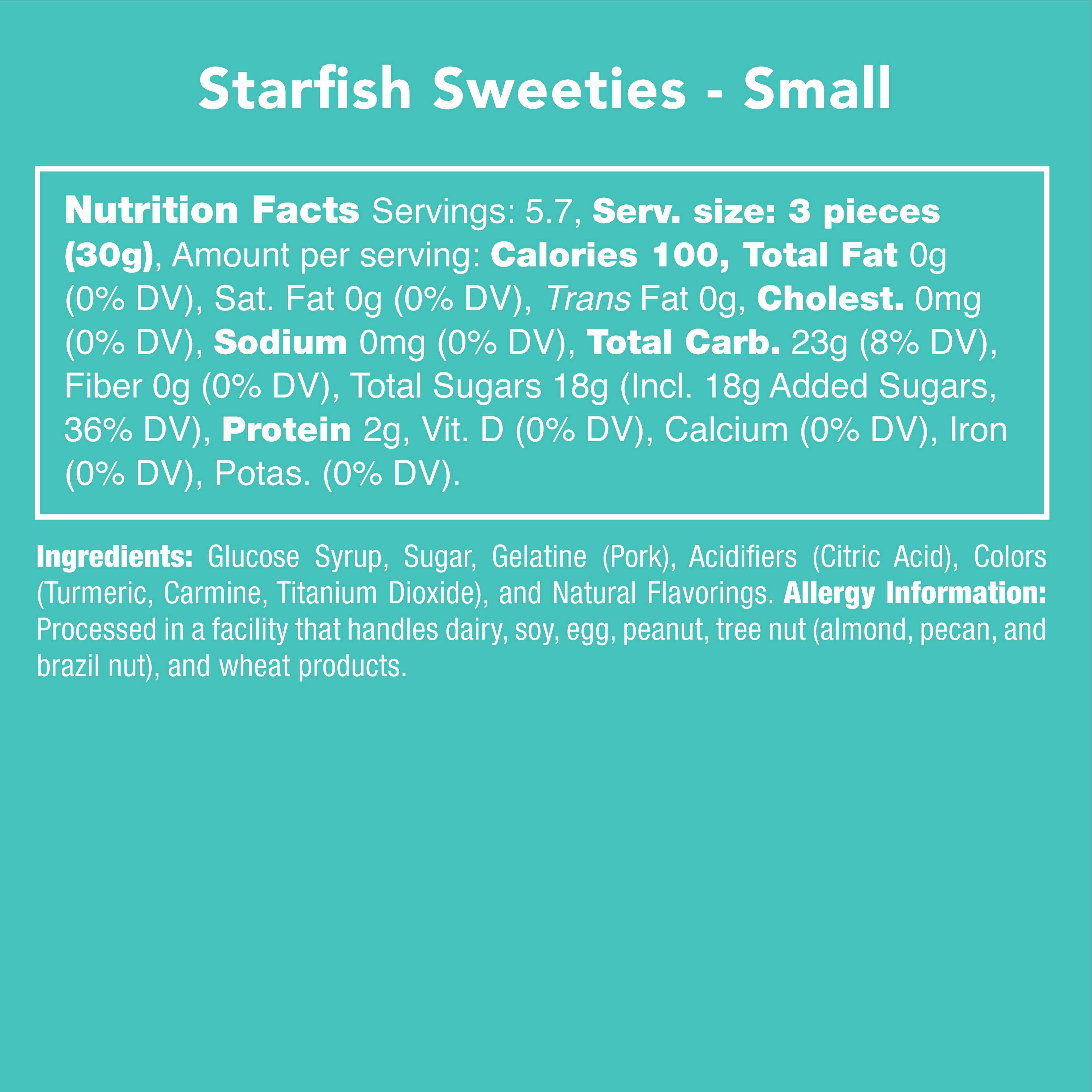Candy Club Starfish Sweeties tropical gummy candy nutrition facts