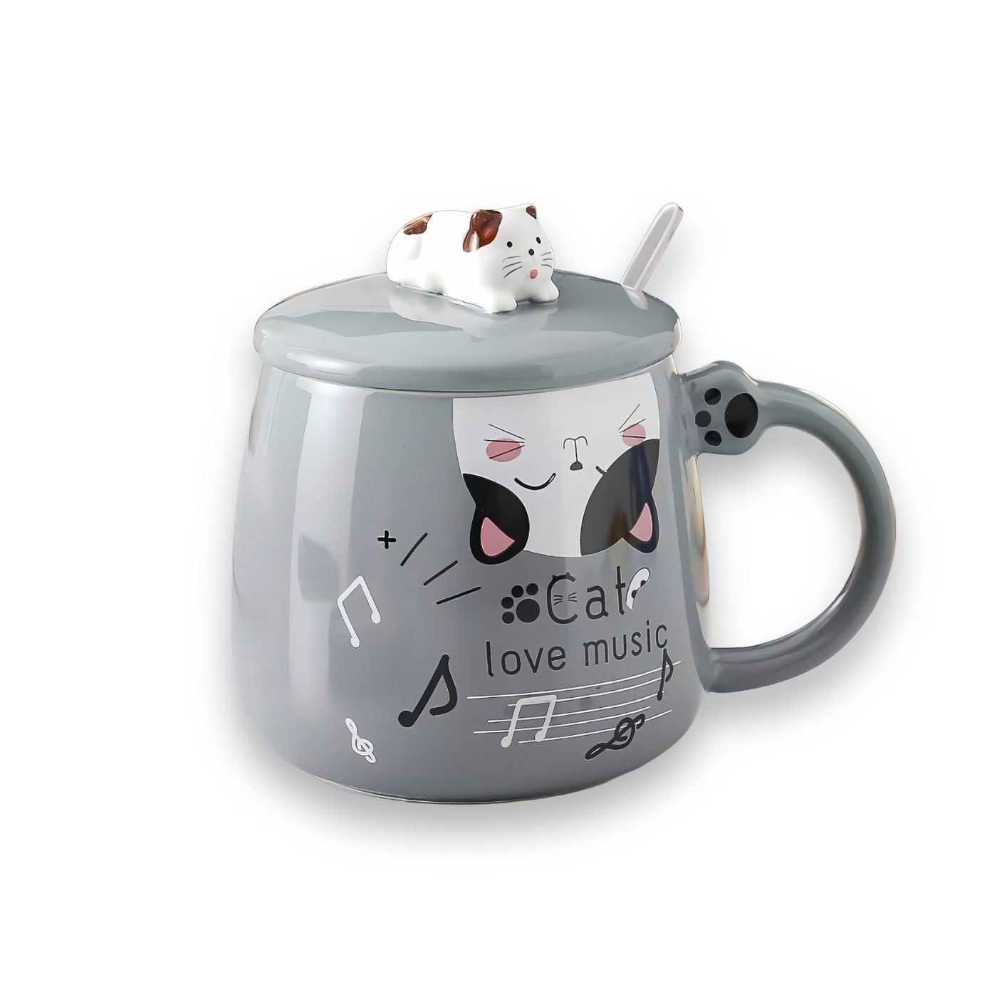 Cat Love 14oz Mug With Lid and Spoon - Thumbnail 2