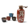 Japanese ceramic sake set red glaze bottle cups