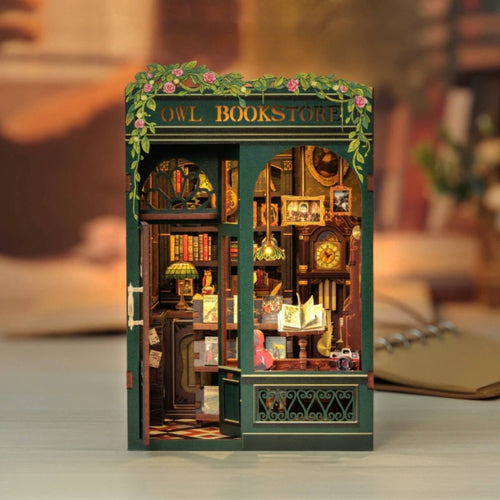 Miniature bookstore bookshelf insert with LED lights
