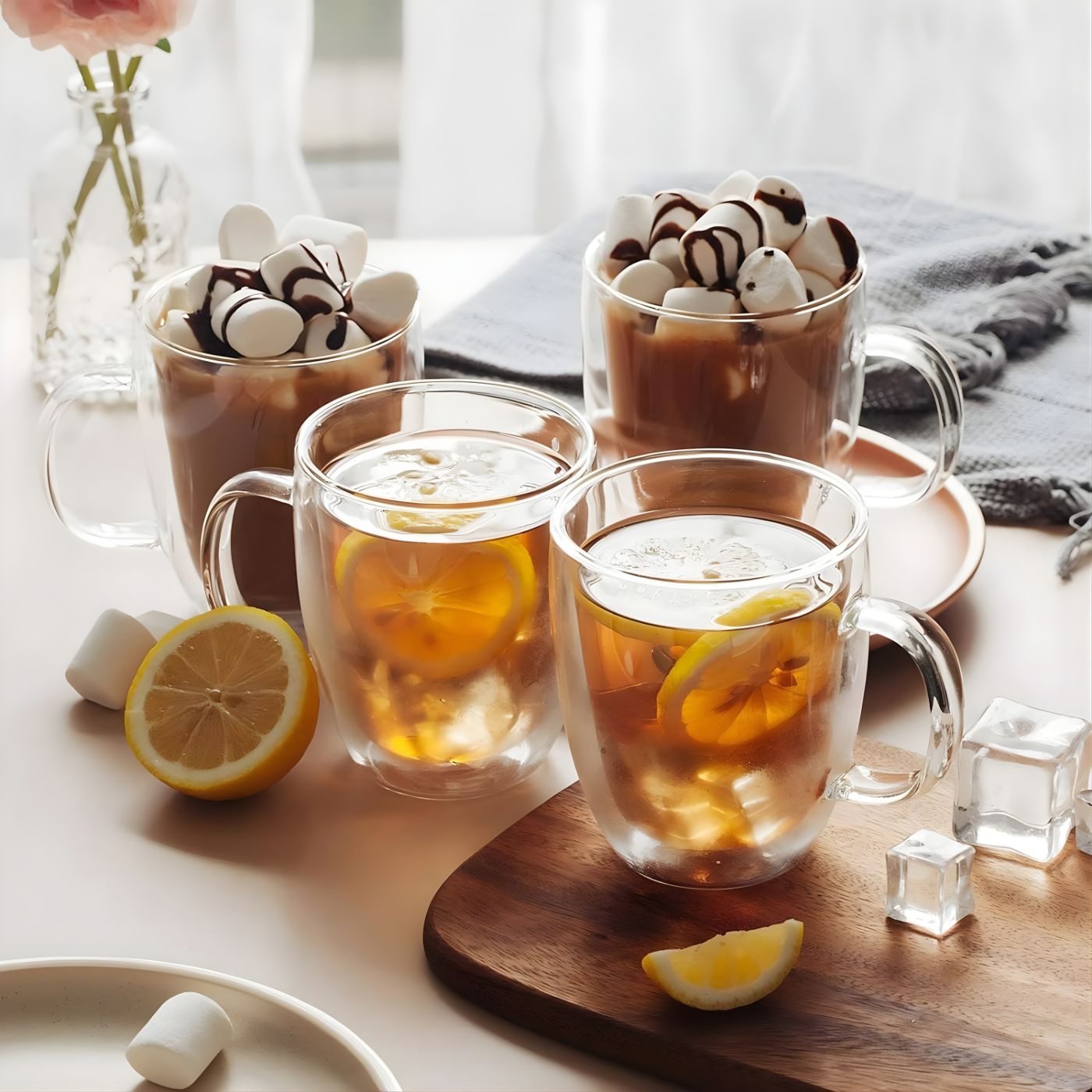 Double wall mugs with hot sweet treats