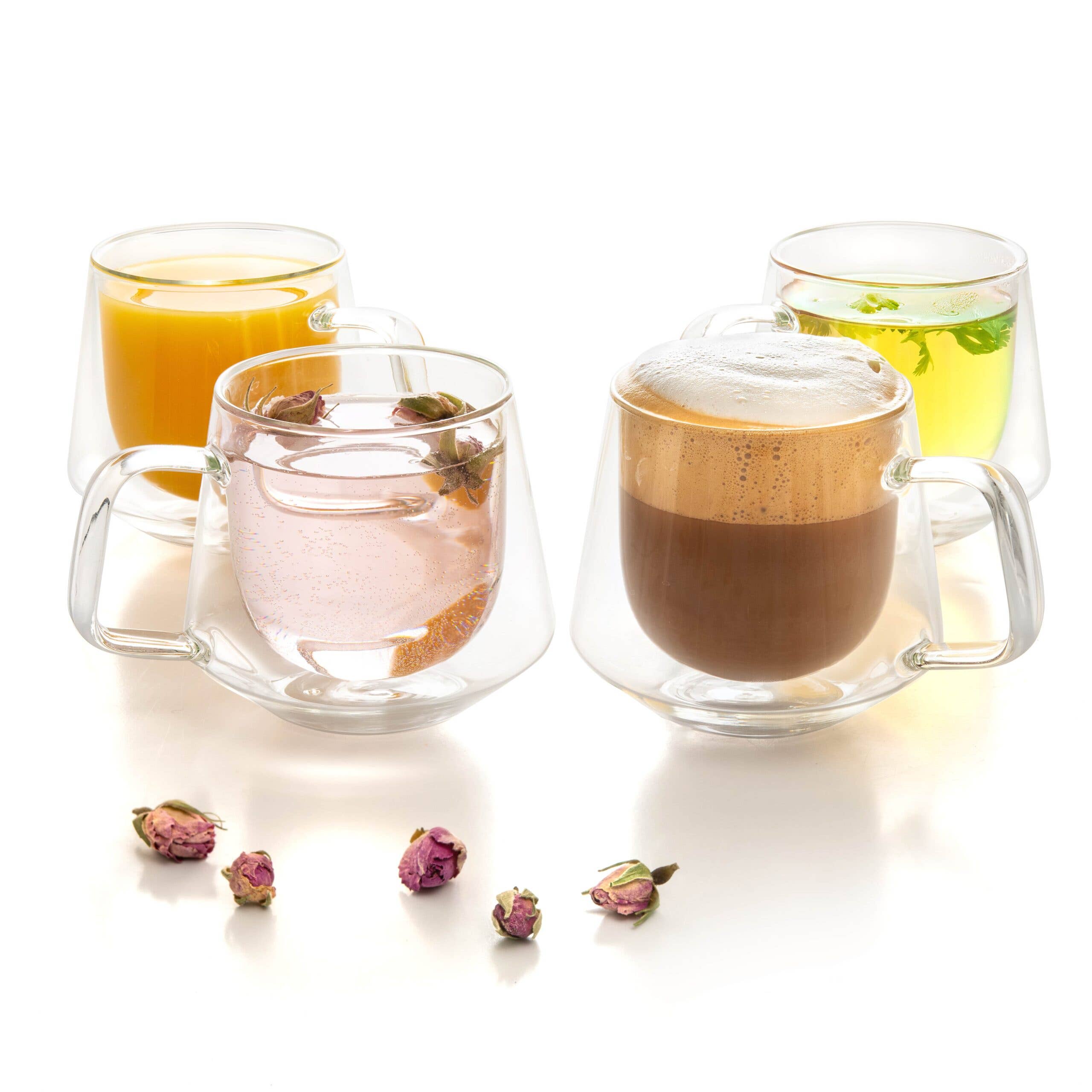 Double wall glass coffee and tea mugs set clear