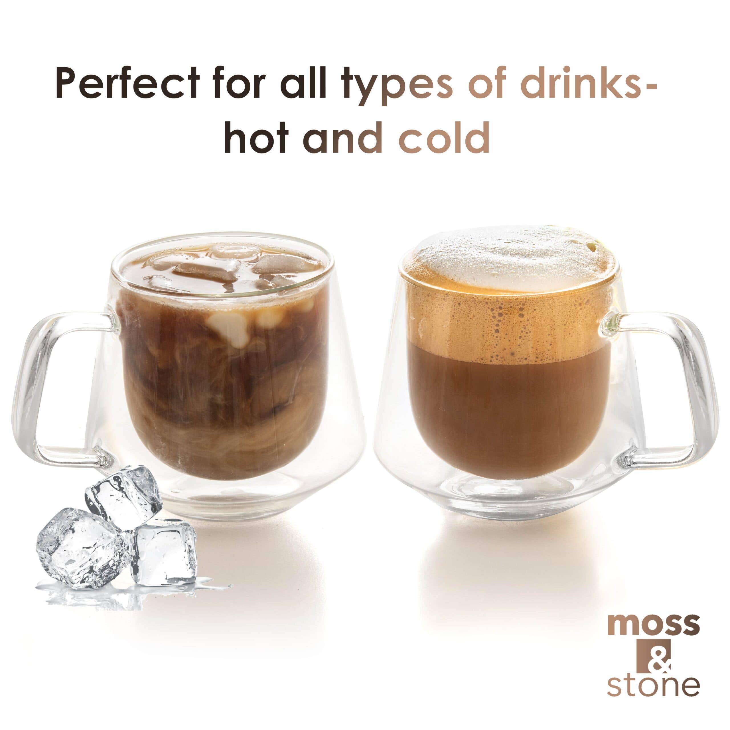 Double wall glass coffee and tea mugs functions