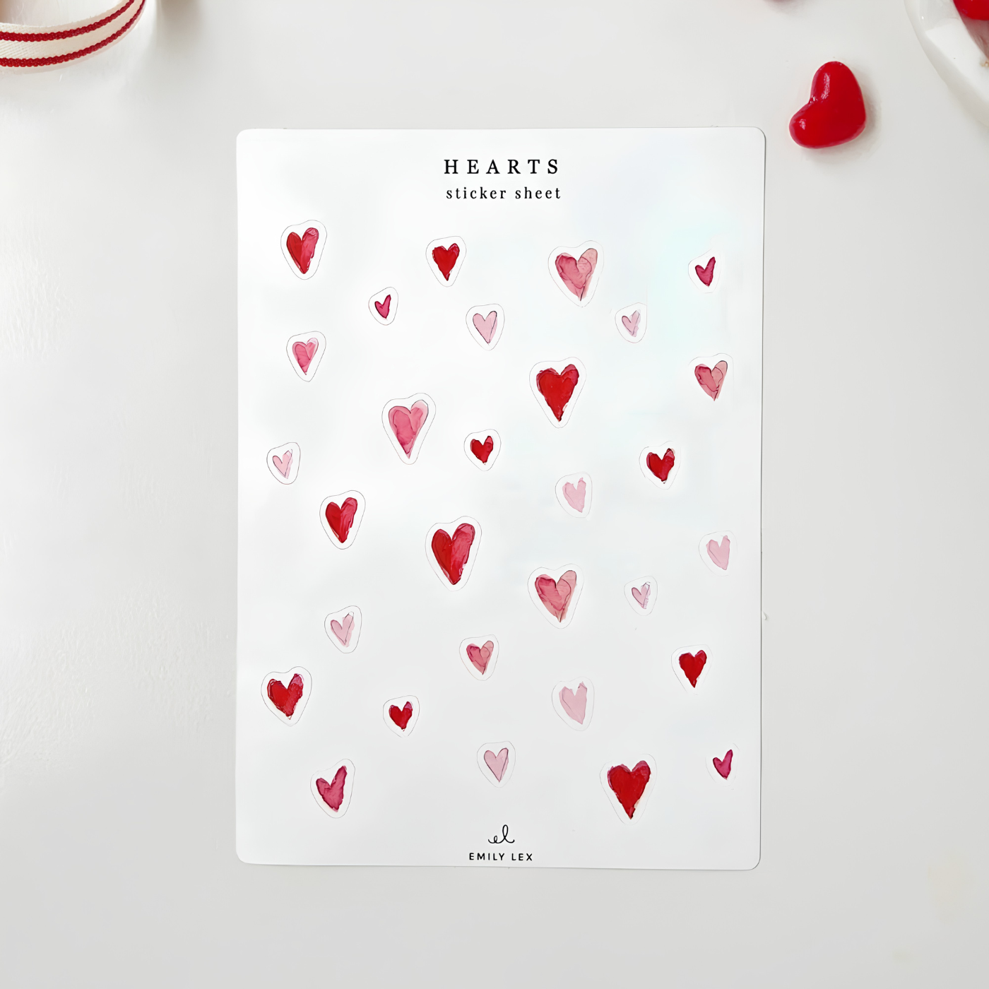 Watercolor Valentine's vinyl stickers by Emily Lex
