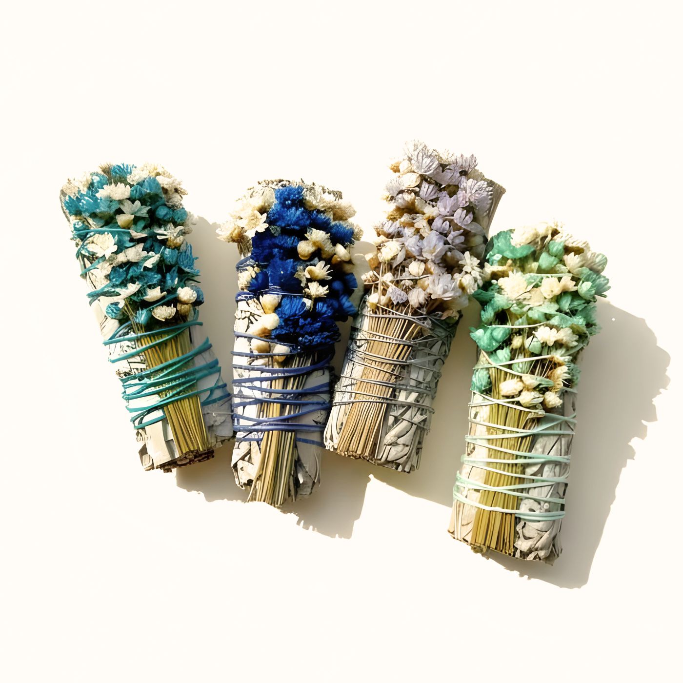 Floral sage sticks wrapped with hemp string