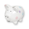 Floral ceramic piggy bank with pastel flowers