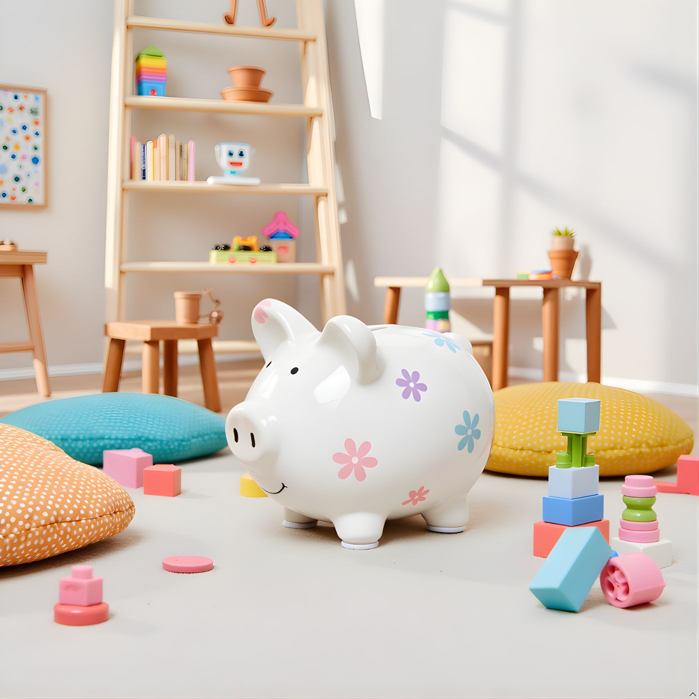 Floral ceramic piggy bank baby girl nursery 1