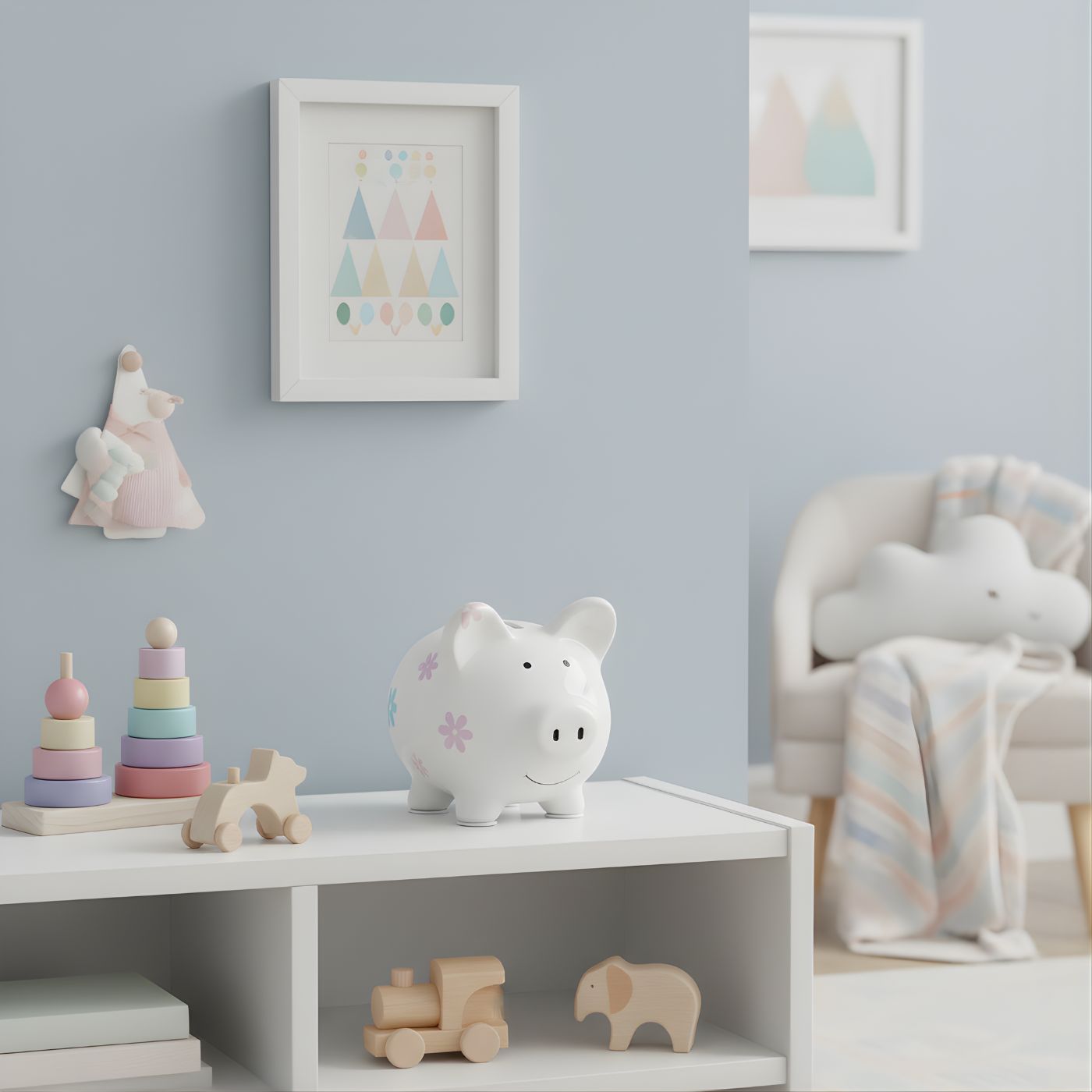 Floral ceramic piggy bank baby girl nursery 2