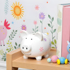 Coin bank on nursery shelf decor
