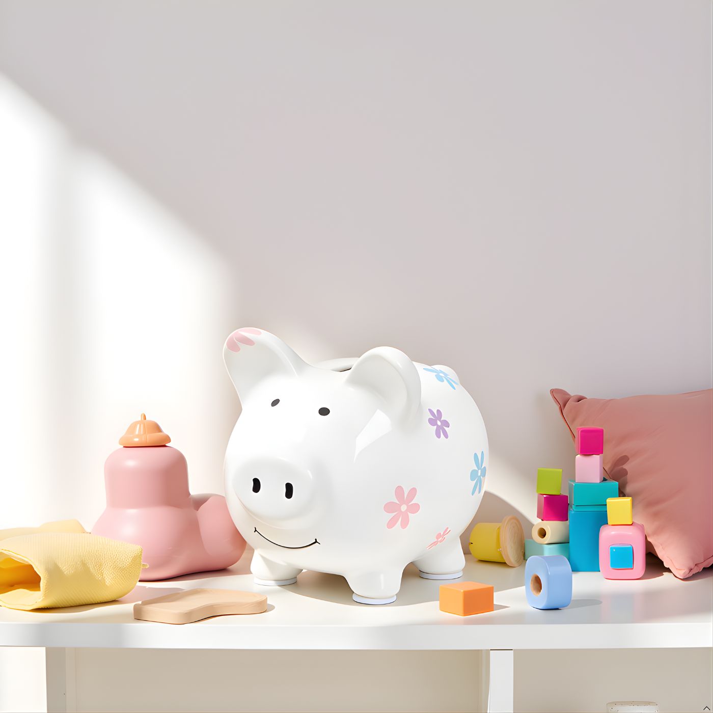 Coin bank on nursery shelf decor 2