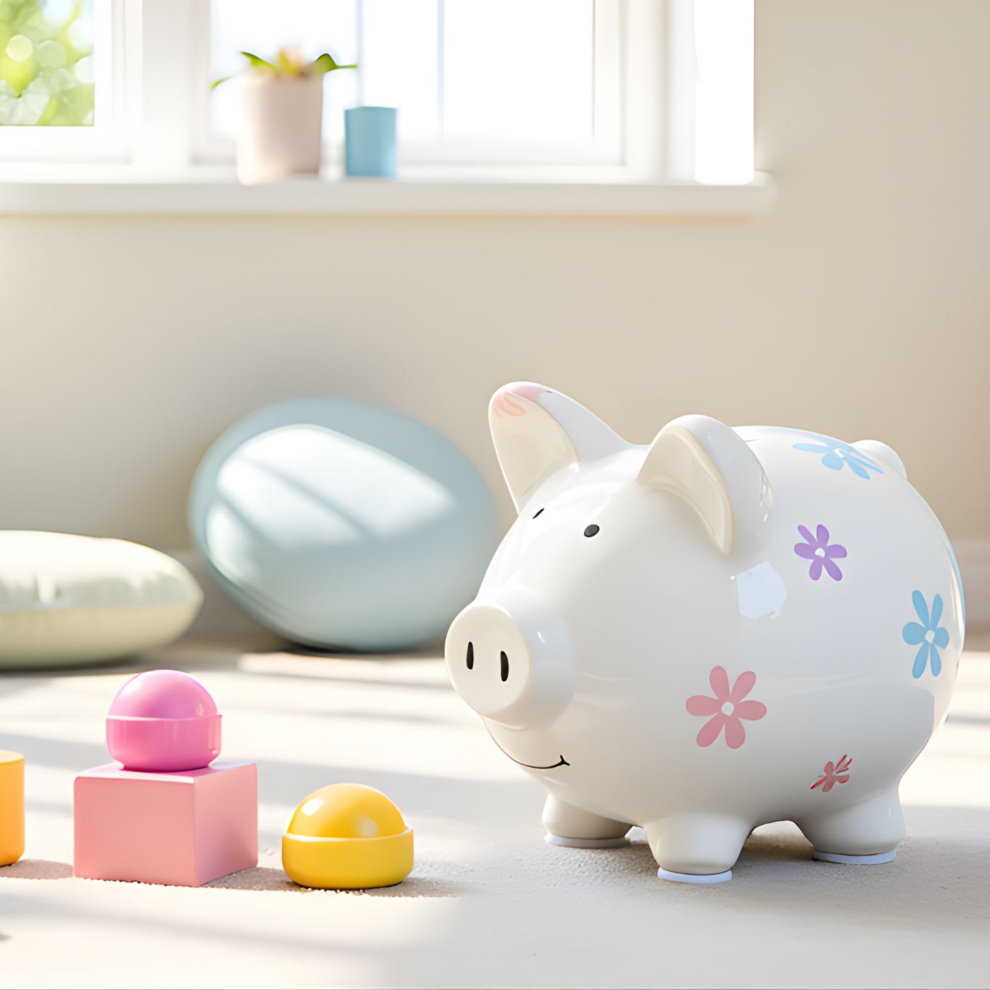 Floral ceramic piggy bank baby girl nursery 3