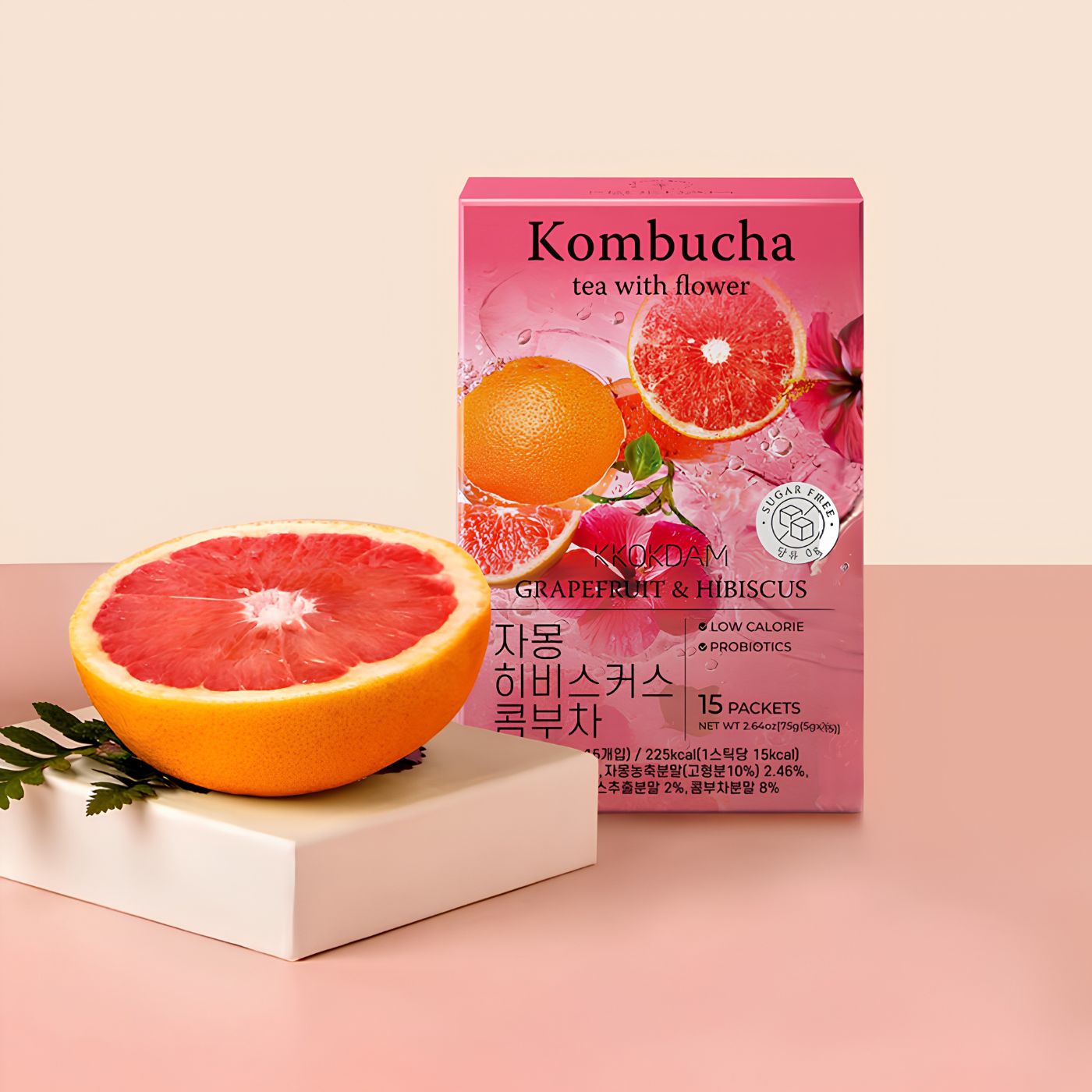 Korean grapefruit hibiscus kombucha drink