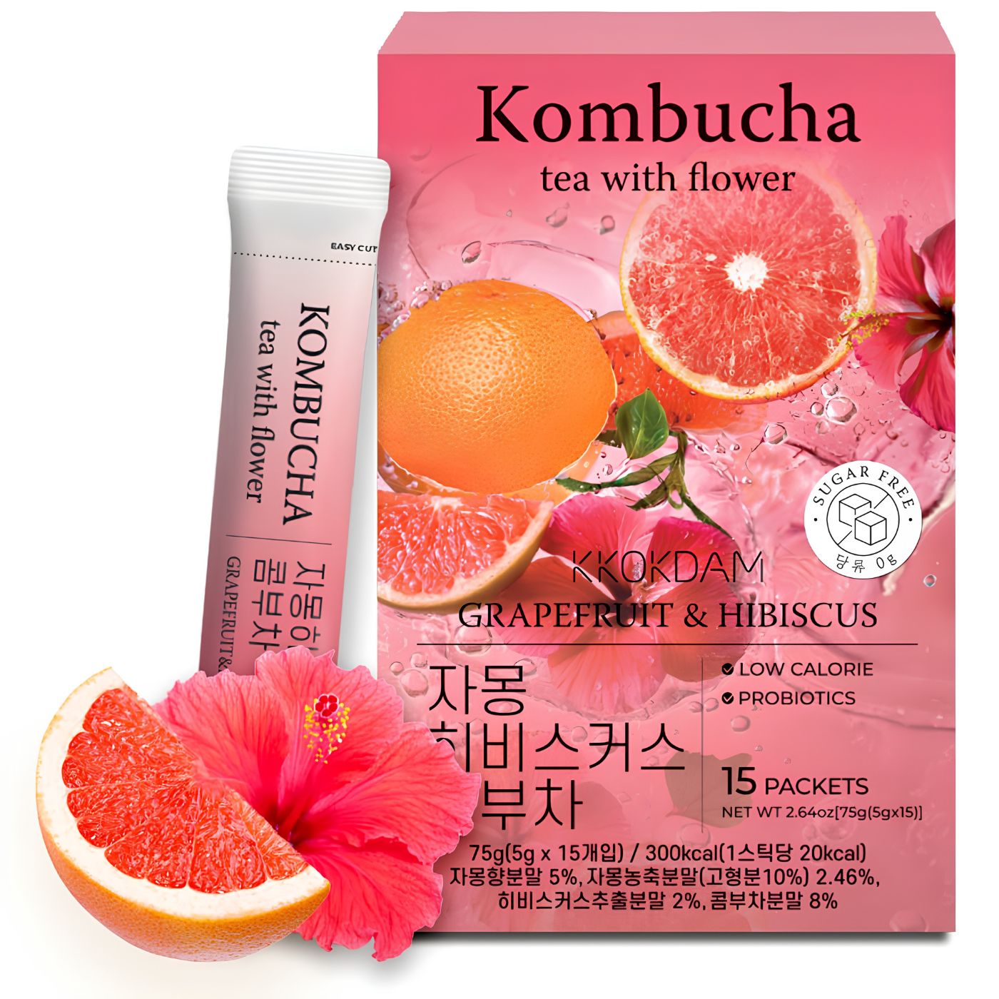 Grapefruit and hibiscus flower kombucha tea