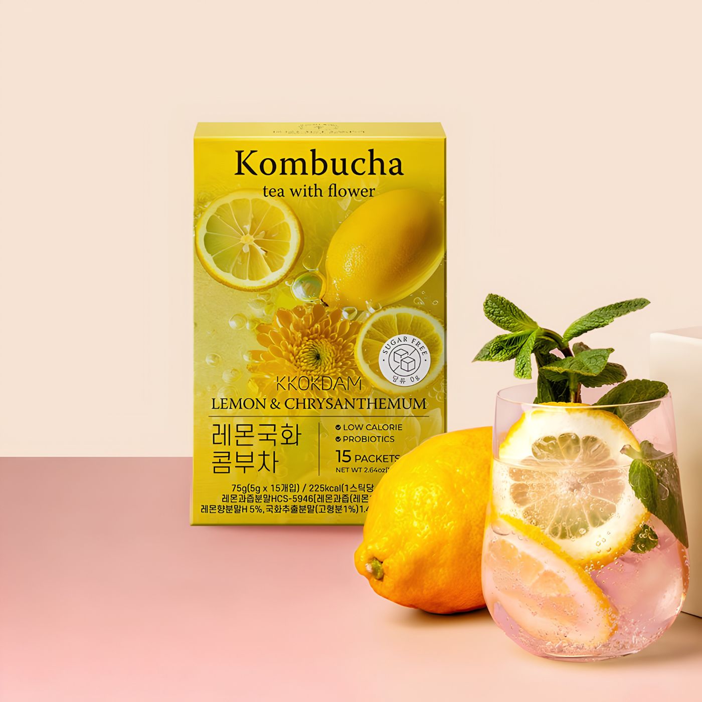Low sugar lemon kombucha tea packets
